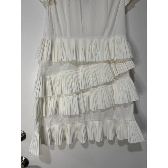 Celia B Bjorn Dress White Crisp Cotton Size Large NWT Pleated Ruffled Trim - Picture 16 of 16